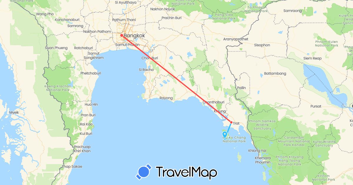 TravelMap itinerary: hiking, boat in Thailand (Asia)